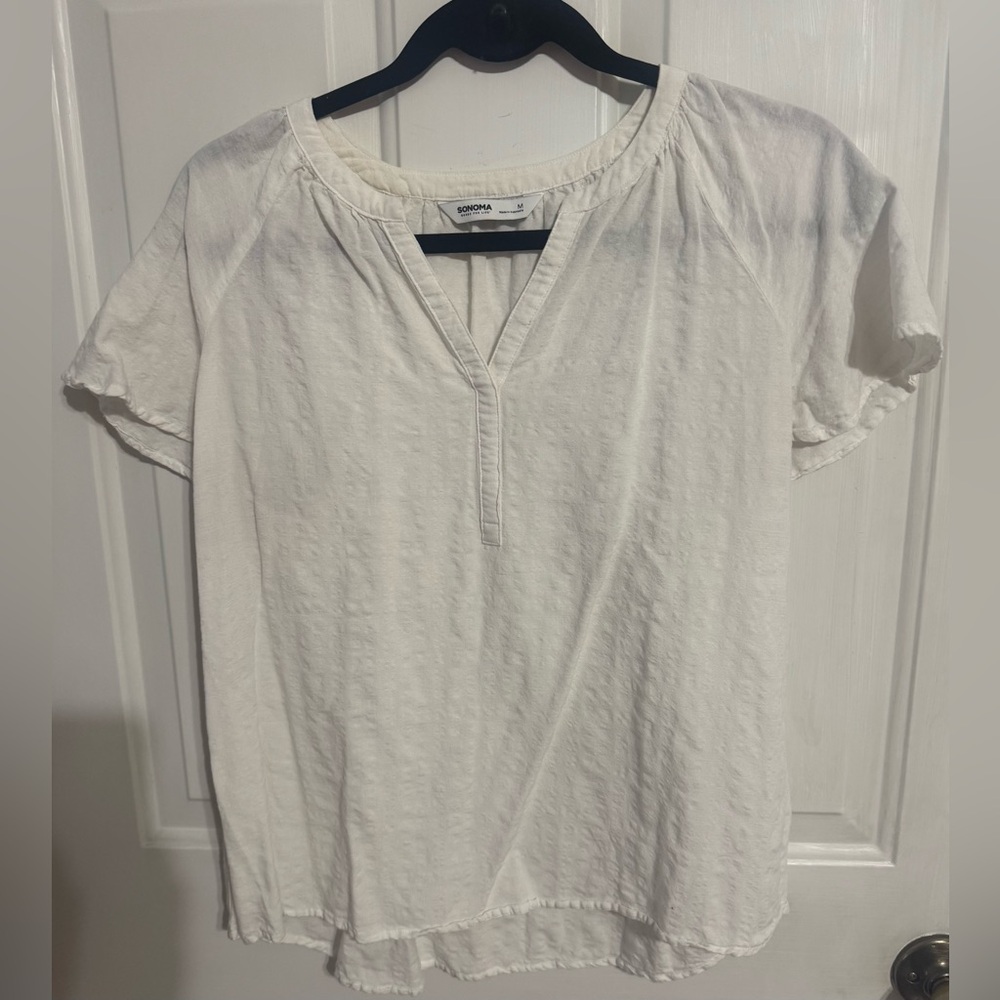 Linen like Short Sleeve Blouse